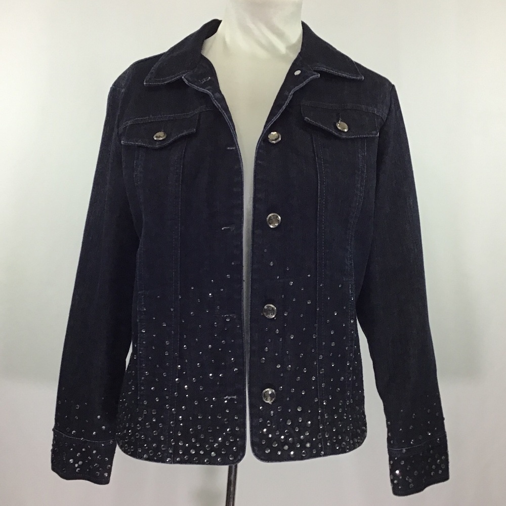 Chico’s Blue Denim Rhinestone Jacket - Picture 9 of 12